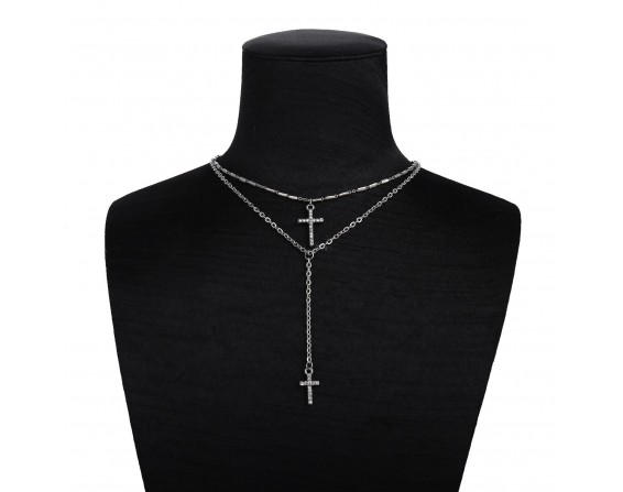 Sex  Double Cross Cr stal Necklace
